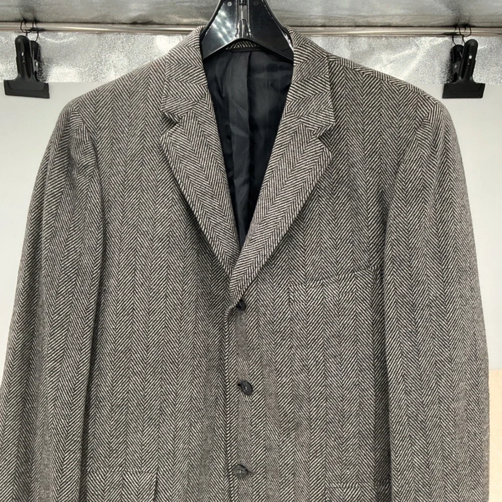 Vintage Redwood & Ross 100% Cashmere Herringbone Blazer Mens 42 Grey Academic